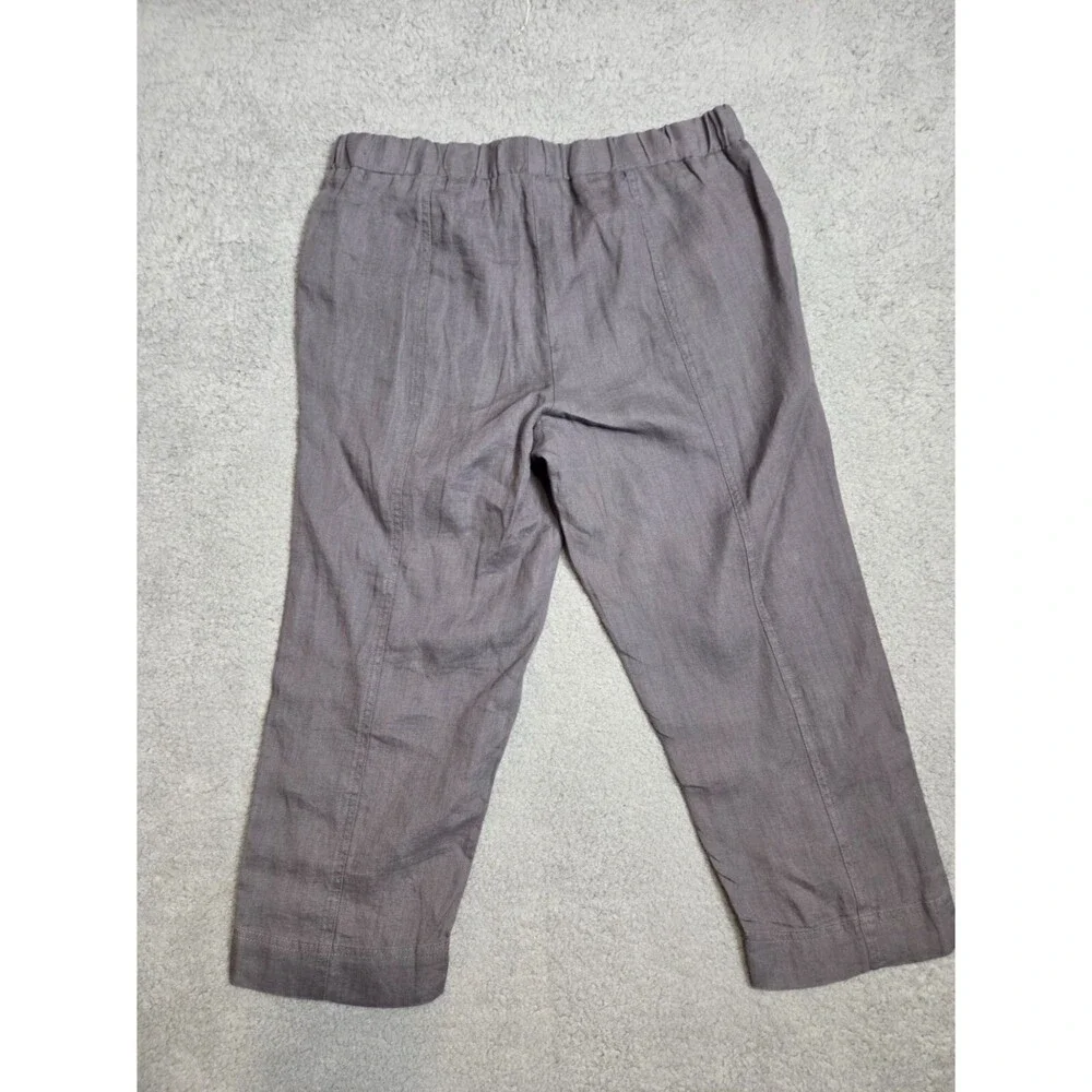 Ellen Tracy Linen Convertible Pants Womens Cropped Straight M Gray Elastic Waist